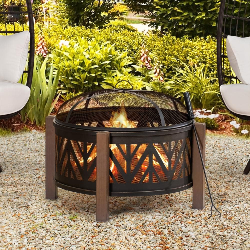 A301016500_31Inch_Wood_Burning_Steel_Fire_Pit_DAY SUNJOY 31 Inch Black Wood Burning Steel Fire Pit with Spark Screen