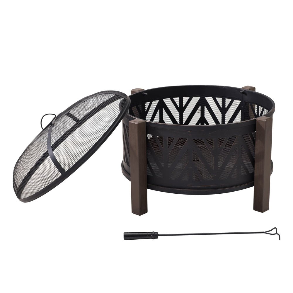 A301016500_31Inch_Wood_Burning_Steel_Fire_Pit_Durable SUNJOY 31 Inch Black Wood Burning Steel Fire Pit with Spark Screen