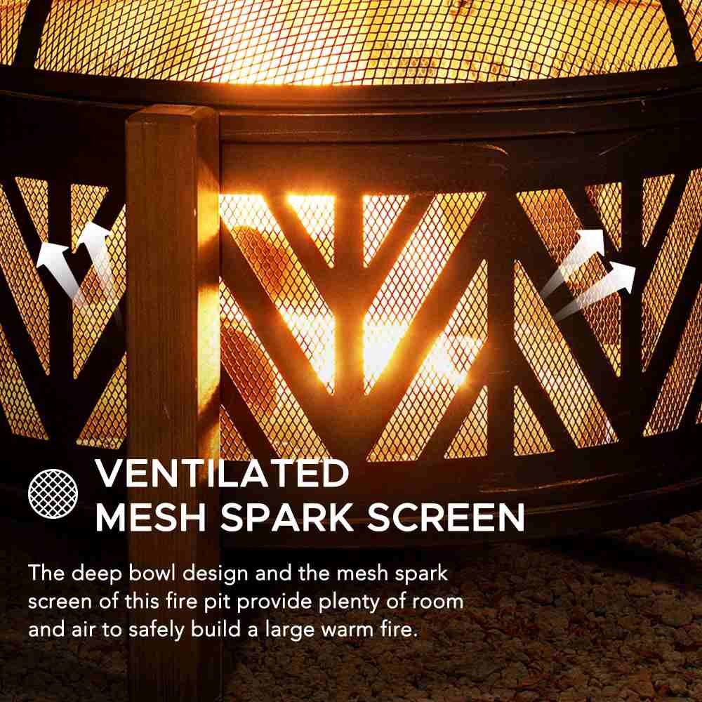 A301016500_31Inch_Wood_Burning_Steel_Fire_Pit_Mesh SUNJOY 31 Inch Black Wood Burning Steel Fire Pit with Spark Screen