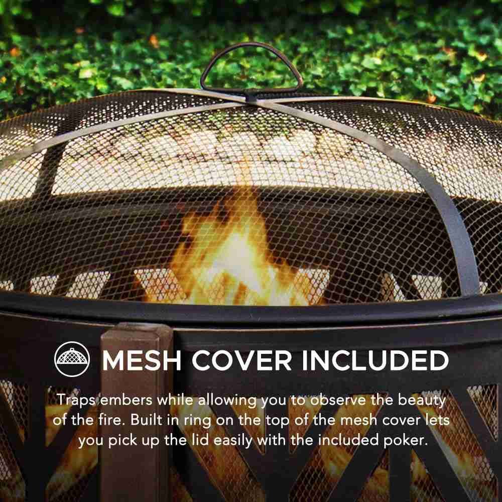 A301016500_31Inch_Wood_Burning_Steel_Fire_Pit_MeshCover SUNJOY 31 Inch Black Wood Burning Steel Fire Pit with Spark Screen