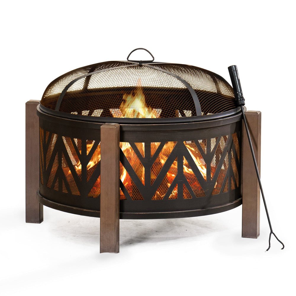 A301016500_31Inch_Wood_Burning_Steel_Fire_Pit_Overall SUNJOY 31 Inch Black Wood Burning Steel Fire Pit with Spark Screen