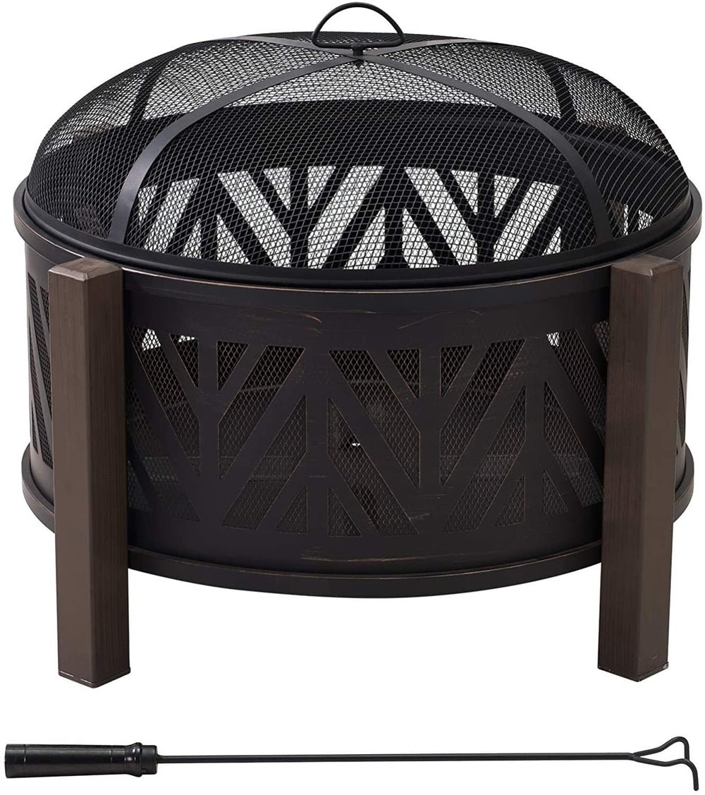 A301016500_31Inch_Wood_Burning_Steel_Fire_Pit_Overall_1 SUNJOY 31 Inch Black Wood Burning Steel Fire Pit with Spark Screen