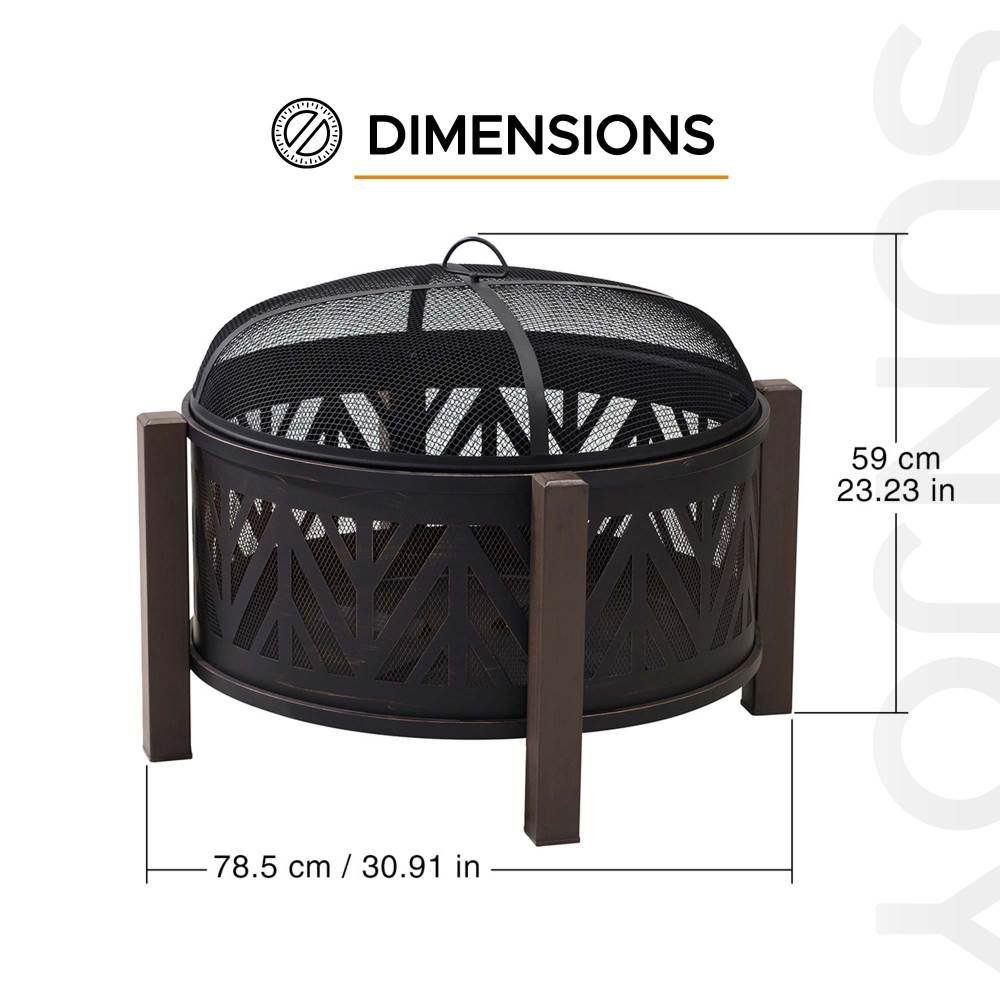 A301016500_31Inch_Wood_Burning_Steel_Fire_Pit_dimensions SUNJOY 31 Inch Black Wood Burning Steel Fire Pit with Spark Screen