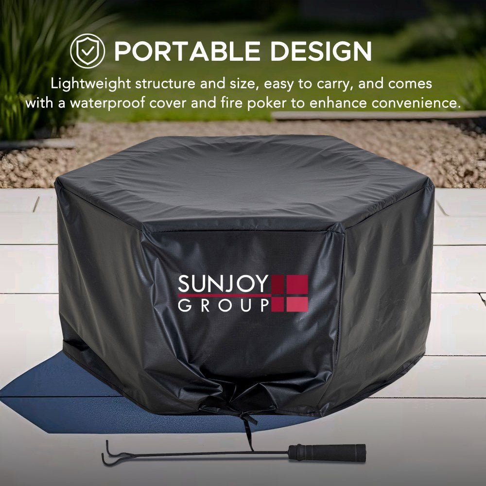 A301060500_Smokeless_Fire_Pit_Design SUNJOY 28 Inch Hexagon Stainless Steel Smokeless Fire Pit with PVC Cover and Poker - Rectangular Pattern