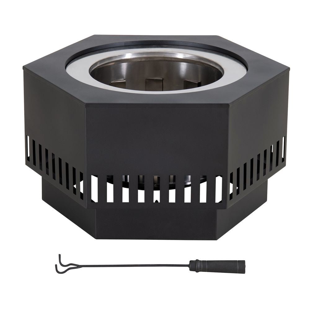 A301060500_Smokeless_Fire_Pit_Overall_1 SUNJOY 28 Inch Hexagon Stainless Steel Smokeless Fire Pit with PVC Cover and Poker - Rectangular Pattern