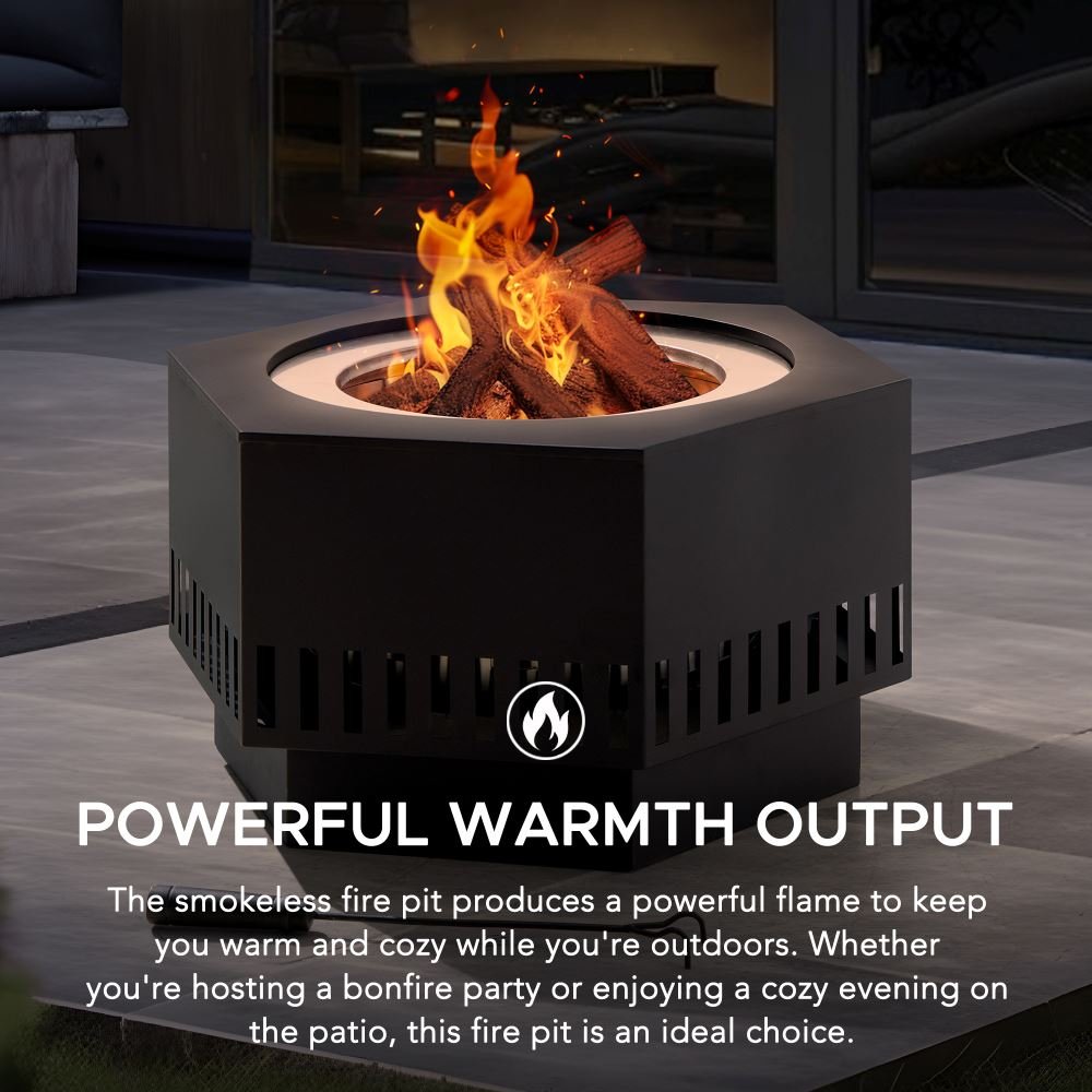 A301060500_Smokeless_Fire_Pit_Powerful SUNJOY 28 Inch Hexagon Stainless Steel Smokeless Fire Pit with PVC Cover and Poker - Rectangular Pattern
