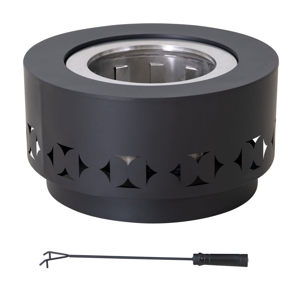 A301060800_Triangular_Smokeless_Fire_Pit_1 SUNJOY 28 Inch Round Stainless Steel Smokeless Fire Pit with PVC Cover and Poker - Black