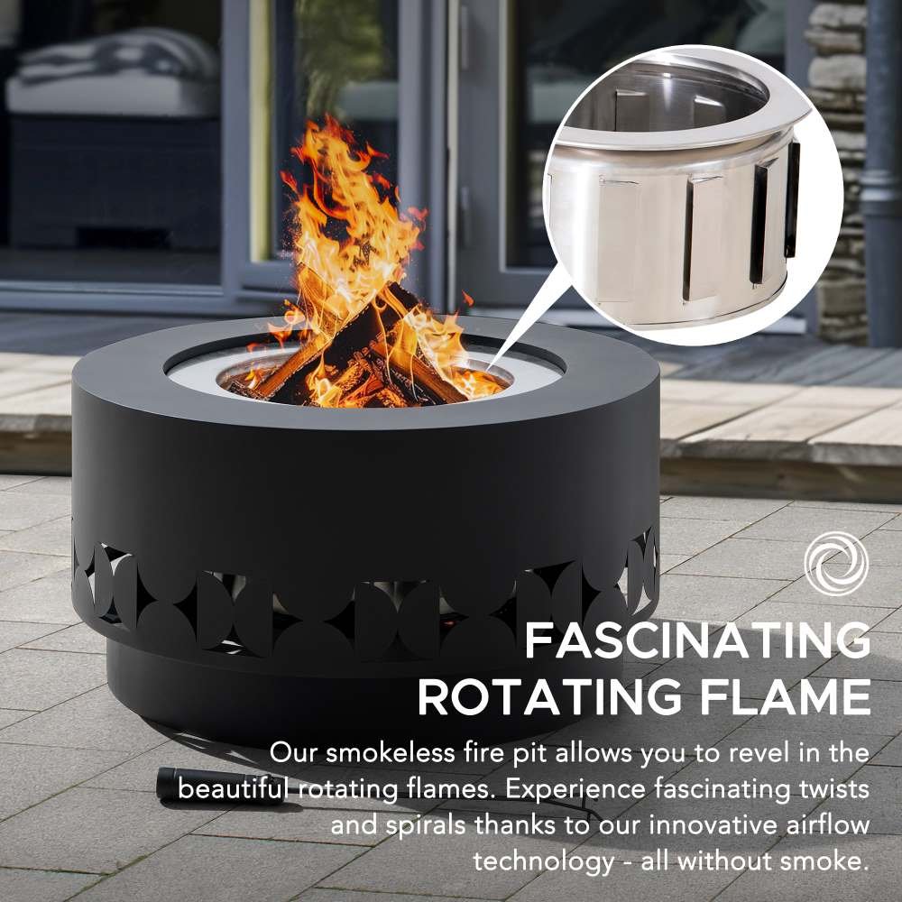 A301060800_Triangular_Smokeless_Fire_Pit_4 SUNJOY 28 Inch Round Stainless Steel Smokeless Fire Pit with PVC Cover and Poker - Black