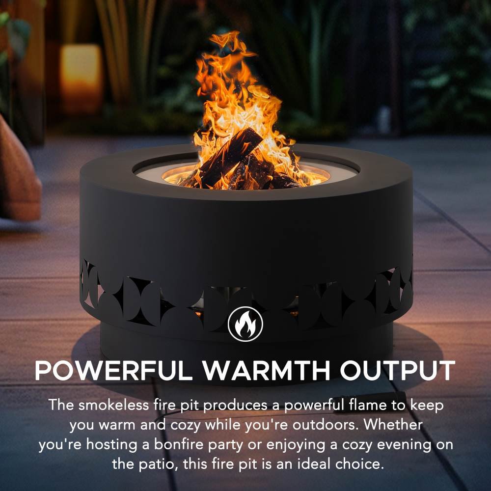 A301060800_Triangular_Smokeless_Fire_Pit_5 SUNJOY 28 Inch Round Stainless Steel Smokeless Fire Pit with PVC Cover and Poker - Black