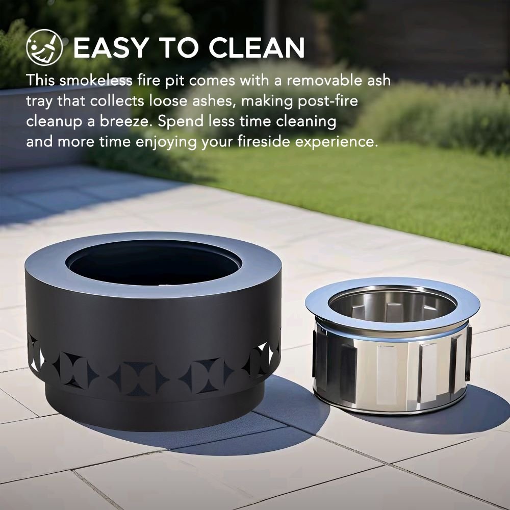 A301060800_Triangular_Smokeless_Fire_Pit_7 SUNJOY 28 Inch Round Stainless Steel Smokeless Fire Pit with PVC Cover and Poker - Black