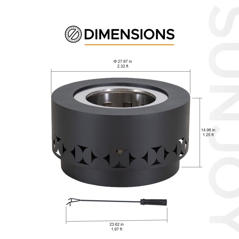 A301060800_Triangular_Smokeless_Fire_Pit_8 SUNJOY 28 Inch Round Stainless Steel Smokeless Fire Pit with PVC Cover and Poker - Black