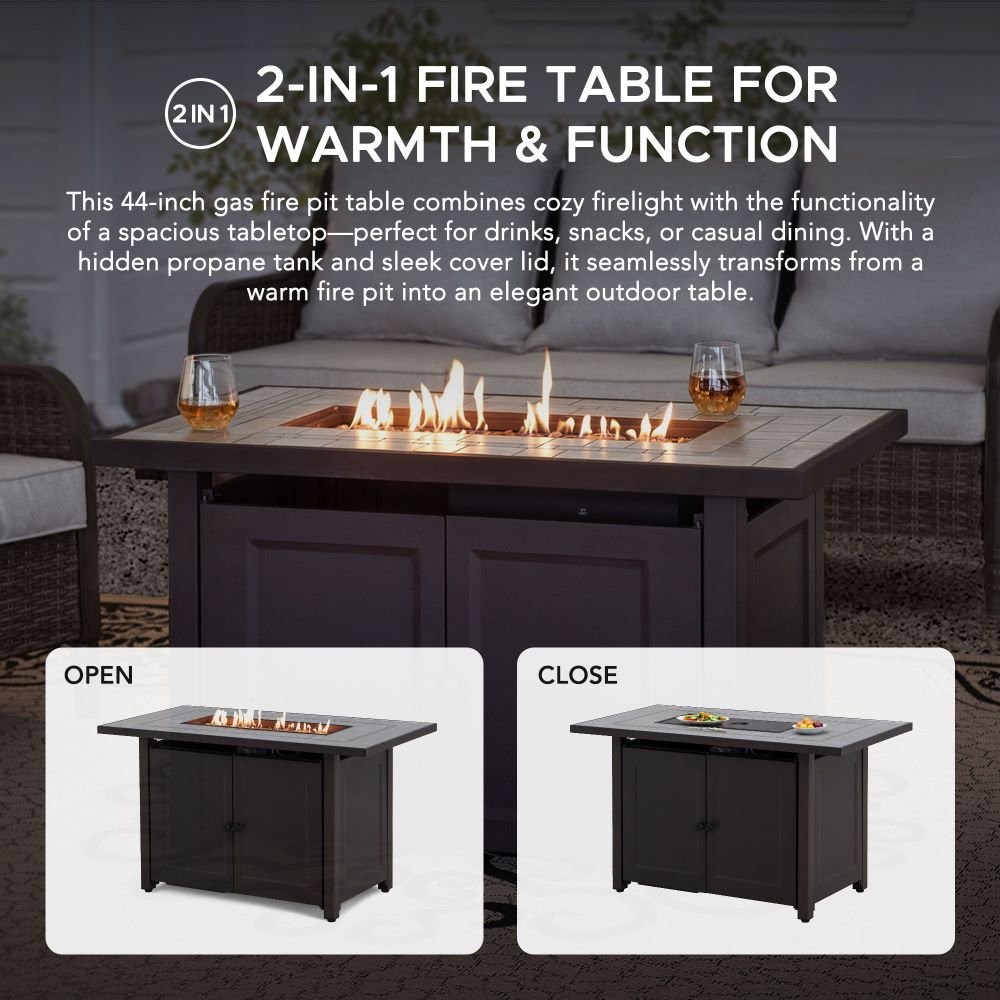 A302008600_44Inch_Propane_Gas_Fire_Pit_Table_Two-in-One SUNJOY 44 Inch Propane Gas Fire Pit Table with Tile Tabletop & Lava Rocks