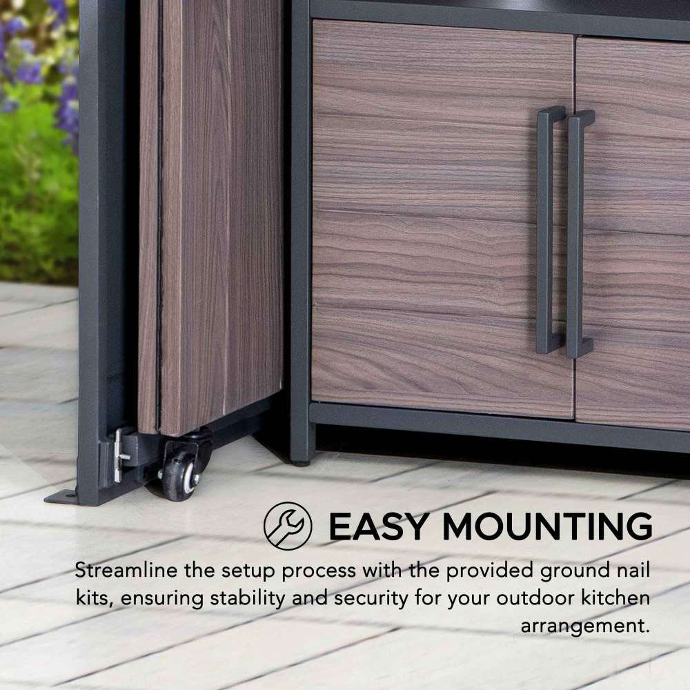 A801002750_Fleetwood_Outdoor_Grill_Kitchen_Mounting SUNJOY 7' x 3' Outdoor Kitchen / Grill Station with Overhead Lift-Up Door & Folding Sliding Doors for Compact Space