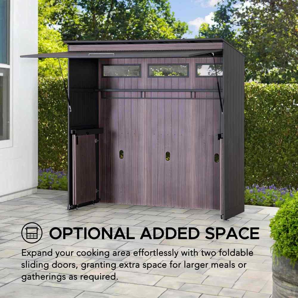 A801002750_Fleetwood_Outdoor_Grill_Kitchen_Optional SUNJOY 7' x 3' Outdoor Kitchen / Grill Station with Overhead Lift-Up Door & Folding Sliding Doors for Compact Space