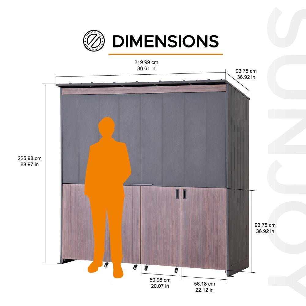 A801002750_Fleetwood_Outdoor_Grill_Kitchen_dimensions SUNJOY 7' x 3' Outdoor Kitchen / Grill Station with Overhead Lift-Up Door & Folding Sliding Doors for Compact Space