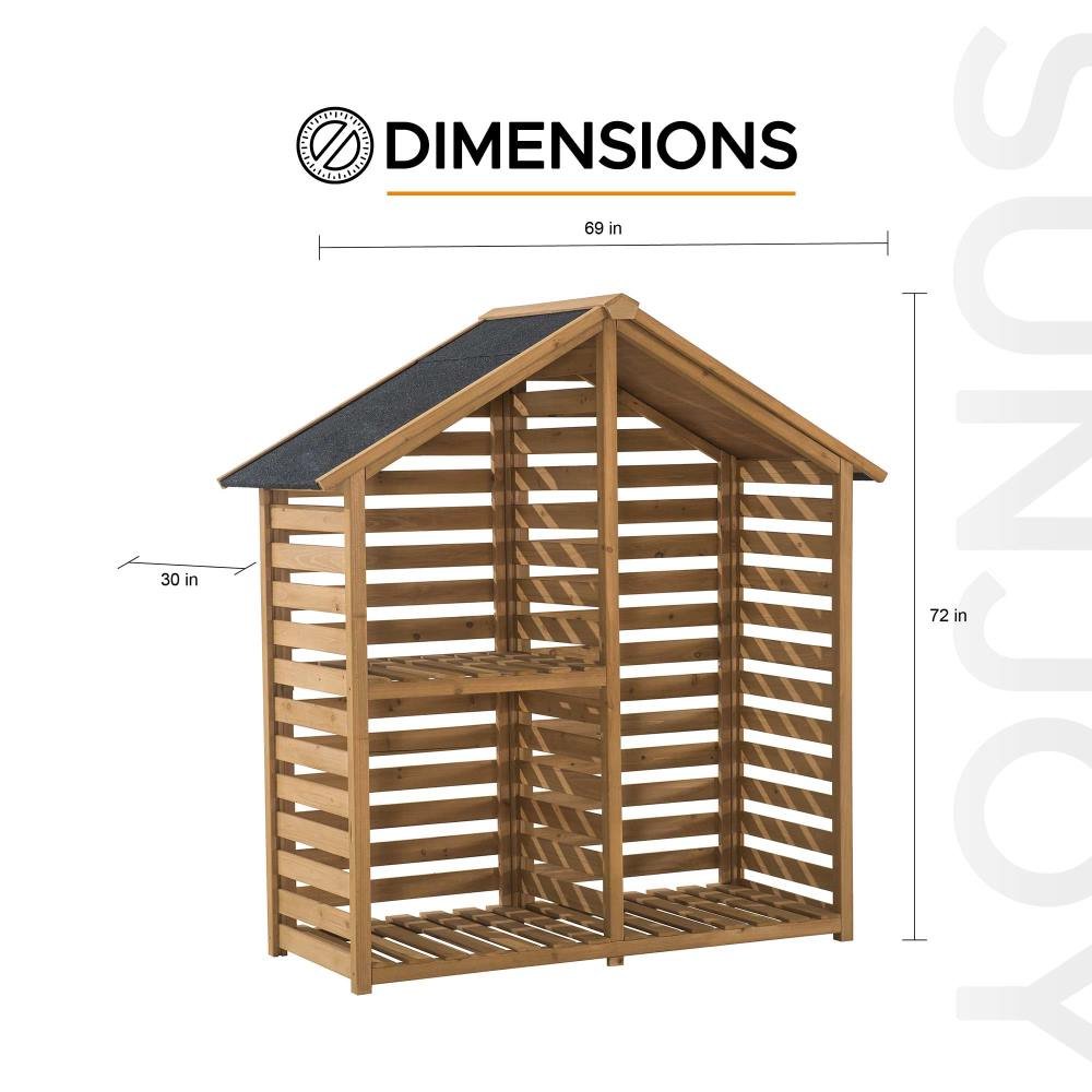 A803002600-dimensions SUNJOY Outdoor Cedar Firewood Storage Rack Shed with Asphalt Roof