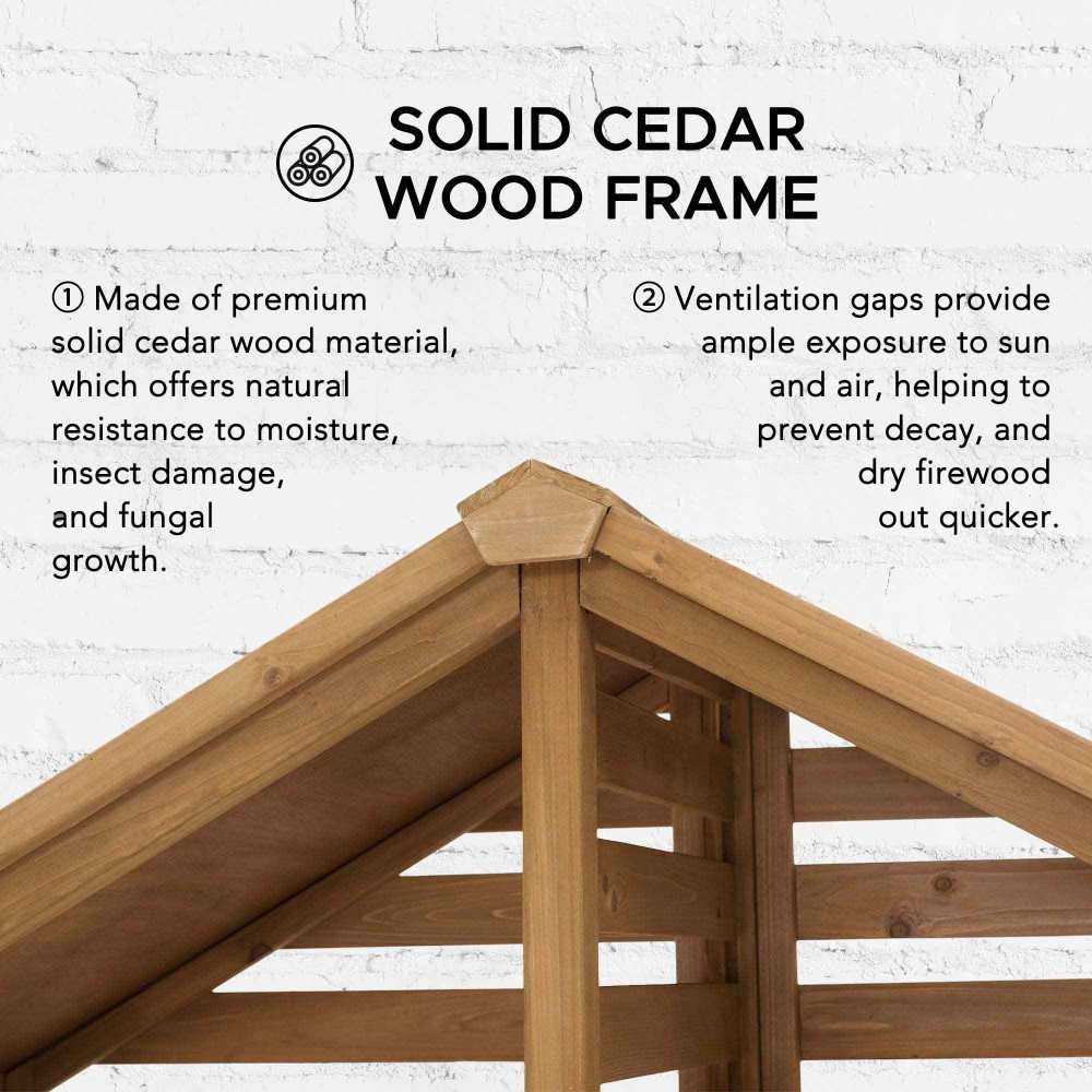 A803002600-frame SUNJOY Outdoor Cedar Firewood Storage Rack Shed with Asphalt Roof