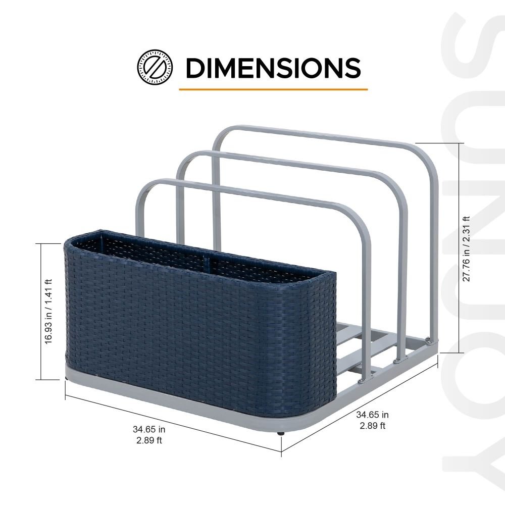 A804001601_Pool_Float_Storage_Rack_Dimensions SUNJOY 35 Inch Rust-proof Wicker Pool Float Storage Rack for Floaties - Navy