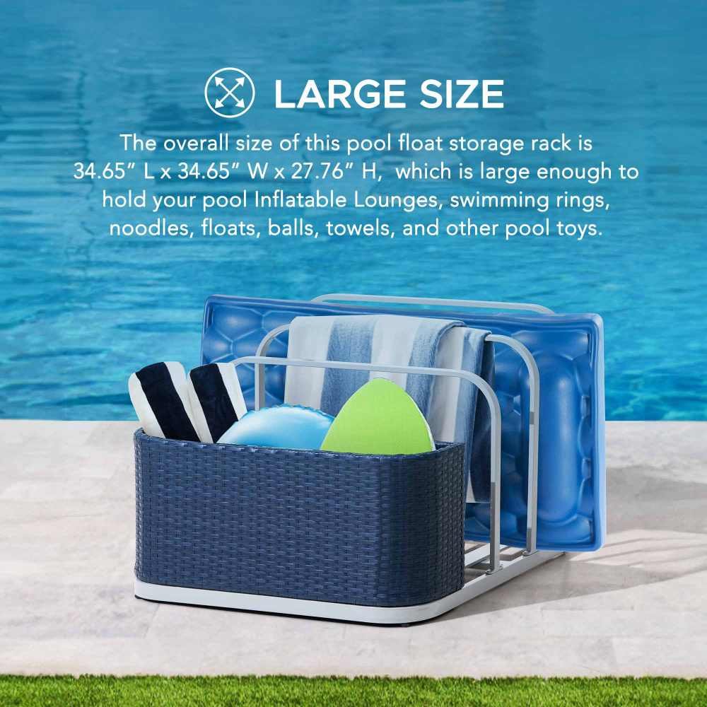 A804001601_Pool_Float_Storage_Rack_Size SUNJOY 35 Inch Rust-proof Wicker Pool Float Storage Rack for Floaties - Navy