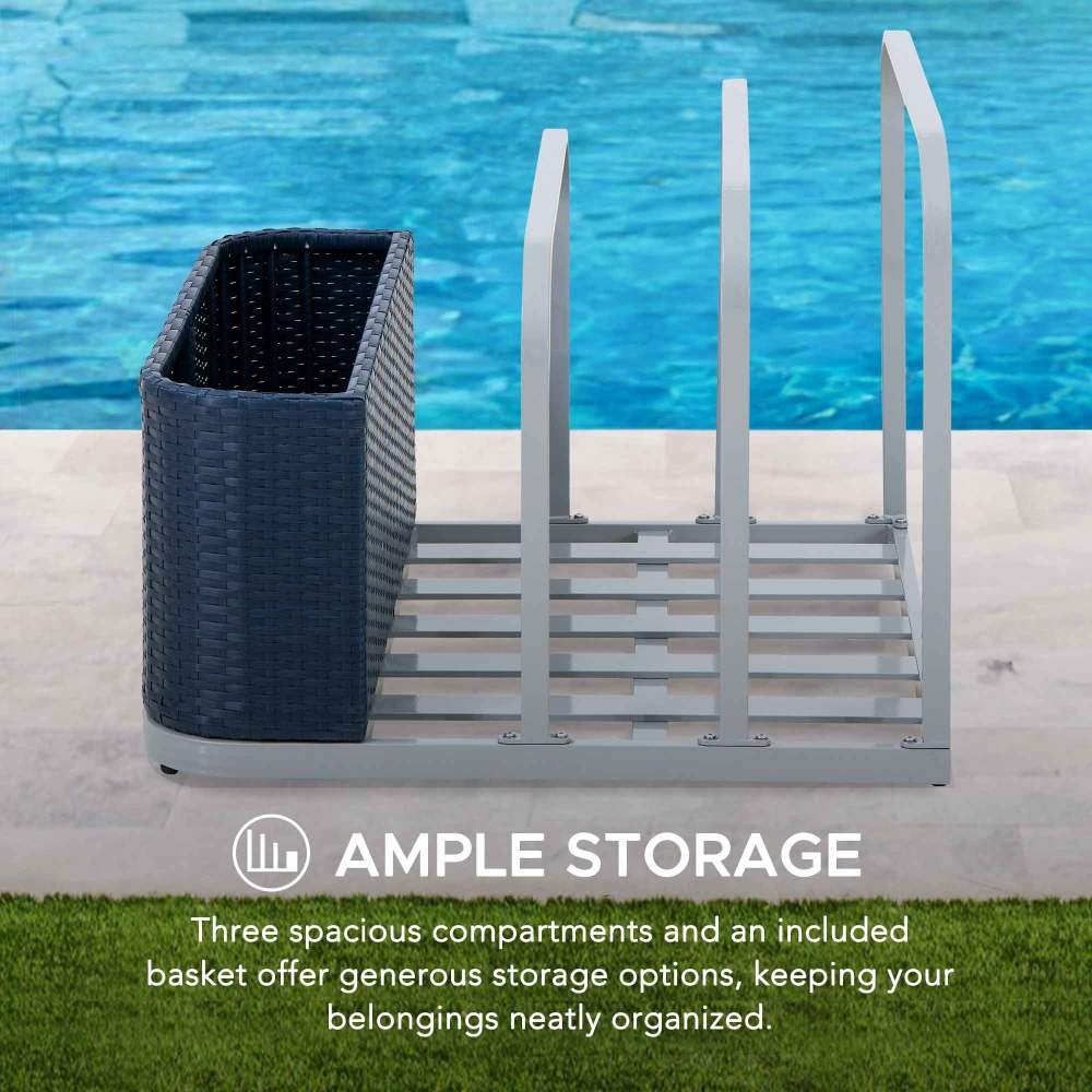 A804001601_Pool_Float_Storage_Rack_Storage SUNJOY 35 Inch Rust-proof Wicker Pool Float Storage Rack for Floaties - Navy