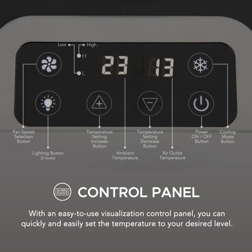 N101900101_N101900201_Portable_Air_Conditioner_with_AC_Power_Bank_ControlPanel SUNJOY IceCove Portable Air Conditioner with 1 Power Bank for Outdoor Tents and Indoors - Gray