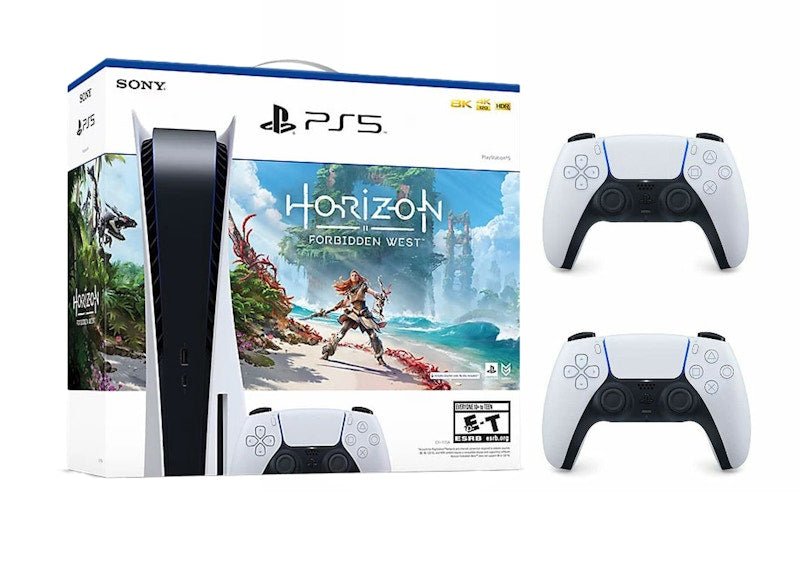 Sony-Playstation-5-PS5-Horizon-Forbidden-West-Blu-Ray-Console-with-Extra-DualSense-Wireless-Controller-Bundle-1000032115-1000032000-3005715-Glacier-White Sony Playstation 5 PS5 Horizon Forbidden West Blu-Ray Console with Extra DualSense Wireless Controller Bundle (US Plug) 1000032115/1000032000-3005715