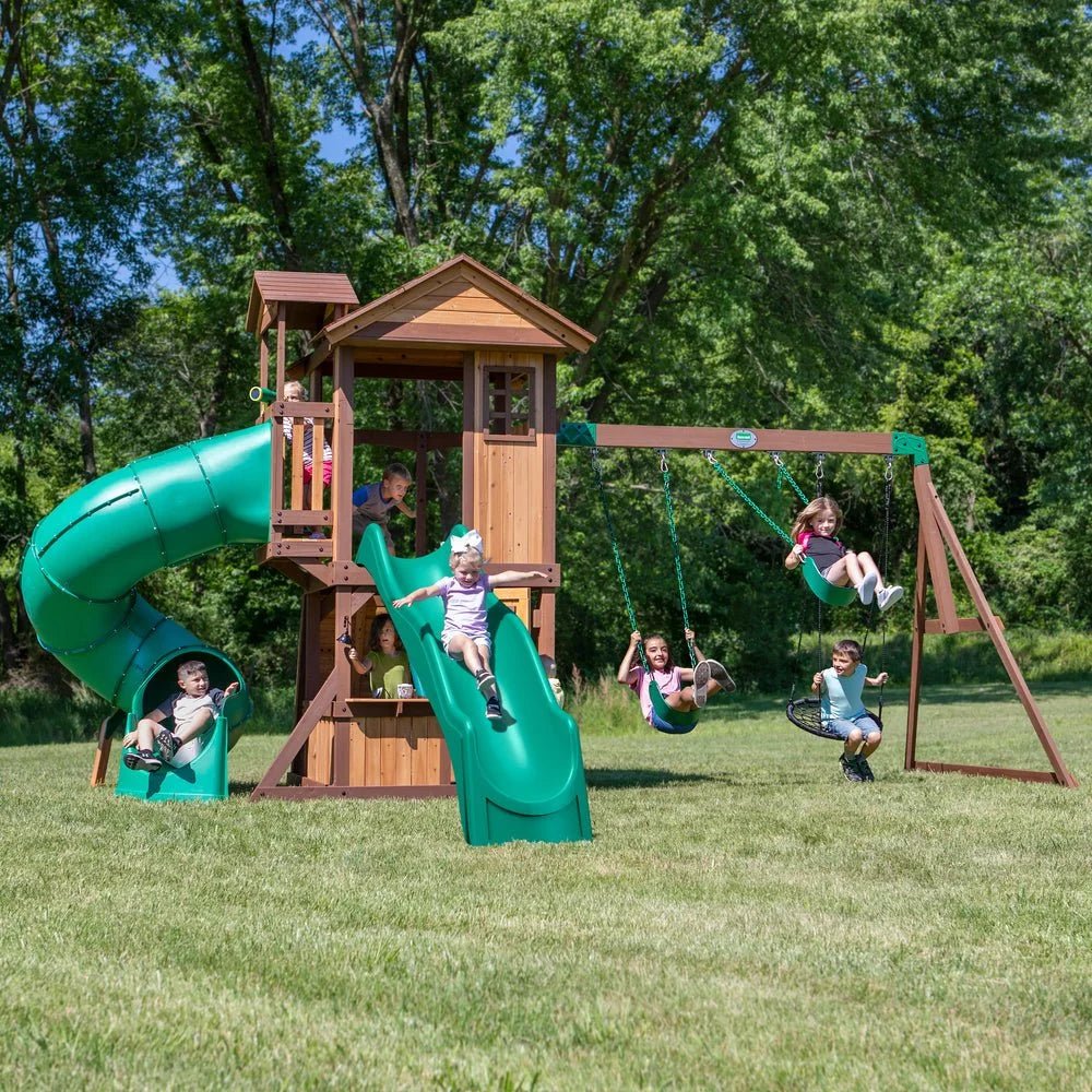 Tacoma-Falls-Wave-Slide-Main Backyard Discovery Tacoma Falls Swing Set