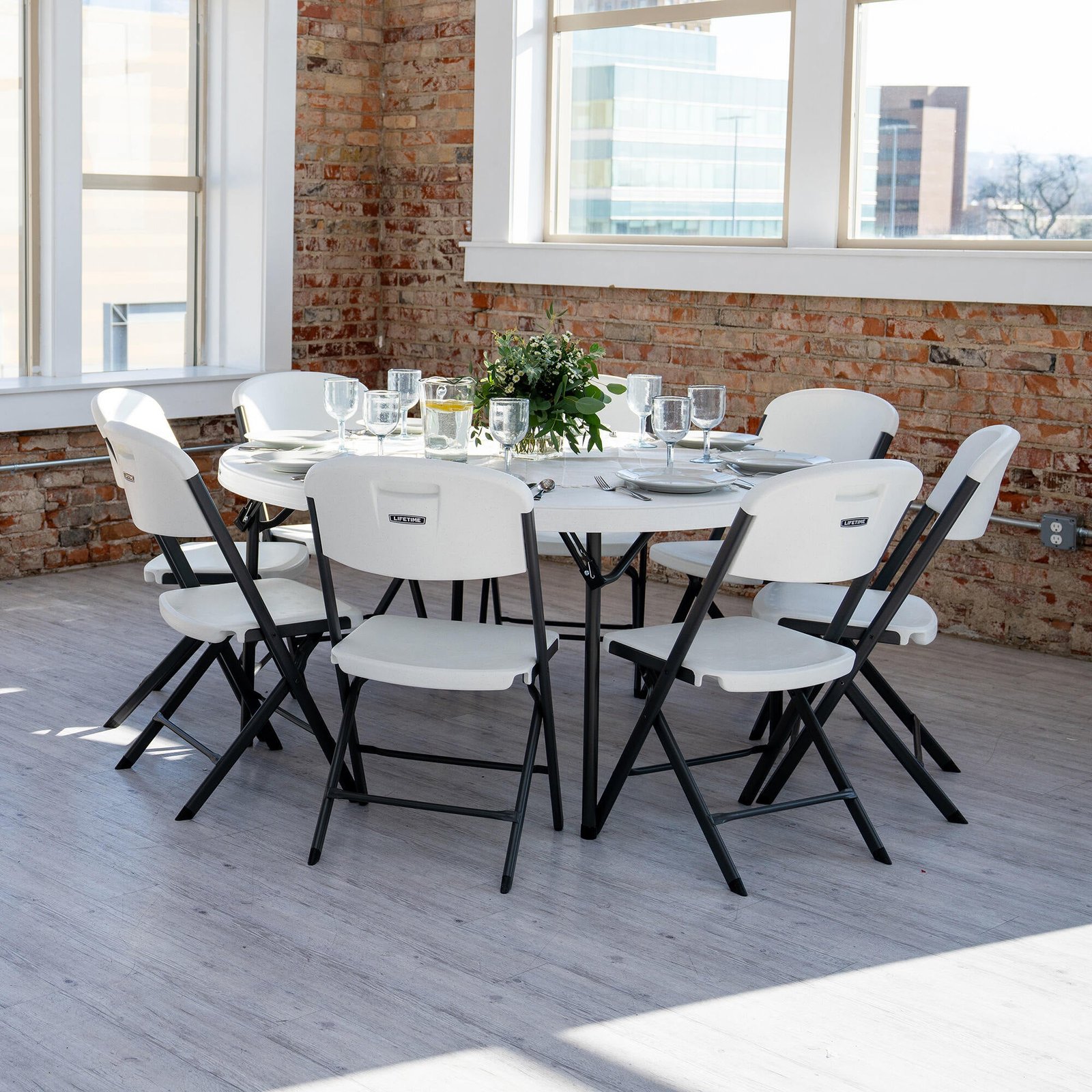 cda765cb-145c-42d6-a26f-8fb22752c728 Lifetime 60-Inch Round Stacking Tables (4) and Chair (32) Combo