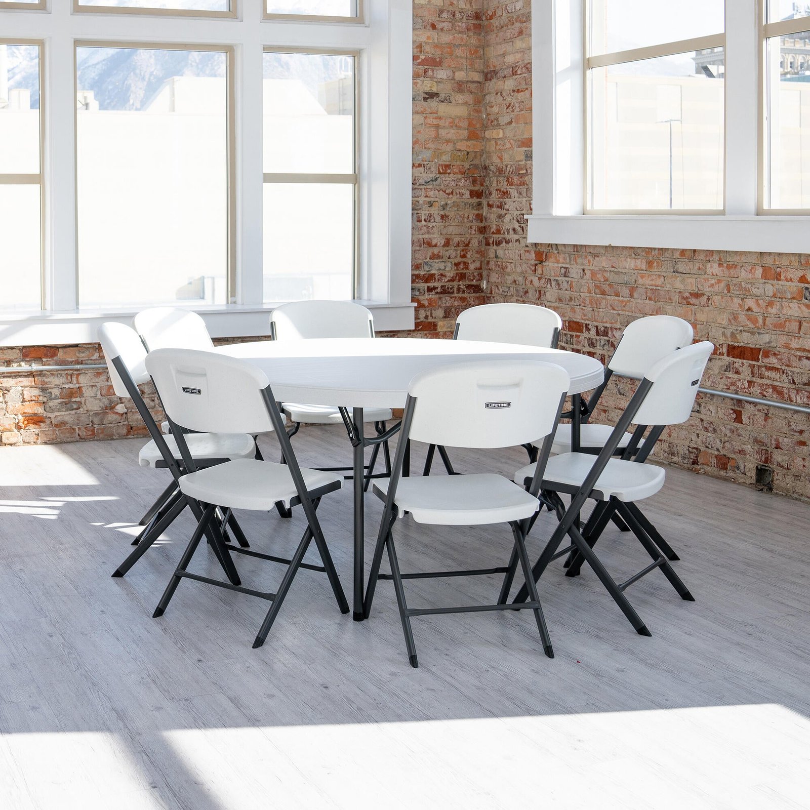 d36d2963-f586-4fb1-94cc-44b85a2a9047 Lifetime 60-Inch Round Stacking Tables (4) and Chair (32) Combo