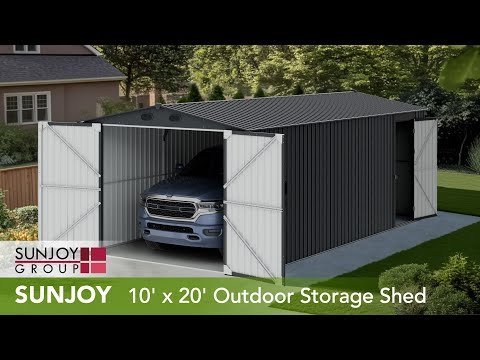 hqdefault_1927f857-9ca1-4c82-8905-1985b8aa52d3 SUNJOY 10x20 Storage Shed Kits with Lockable Doors and Vents - Tan