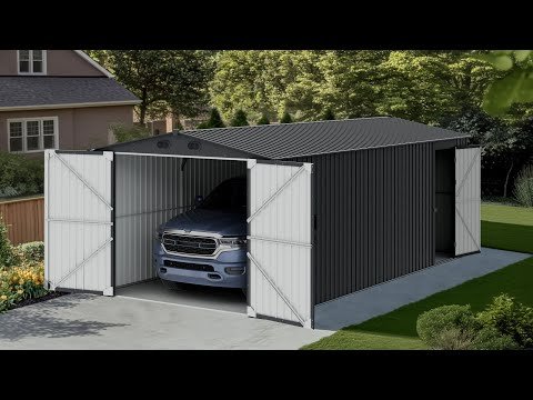 hqdefault_30ba6c84-9e8f-44d9-858a-aedbb667e2ea SUNJOY 10x20 Storage Shed Kits with Lockable Doors and Vents - Dark Gray
