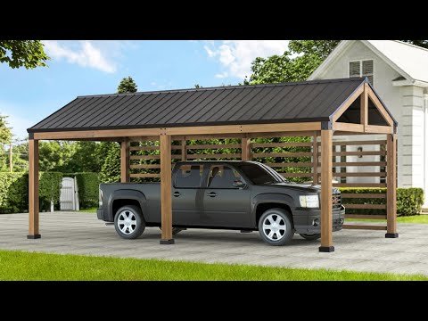 hqdefault_48f0245b-0f94-4886-8022-e6c638fa7b27 SUNJOY Newville 10x20 Wood Carport with Privacy Wall and Rain Gutter