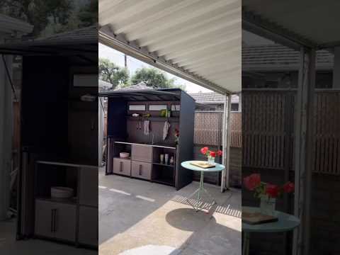 hqdefault_be17a2da-62f4-4e92-a20c-3125c8449c08 SUNJOY 7' x 3' Outdoor Kitchen / Grill Station with Overhead Lift-Up Door & Folding Sliding Doors for Compact Space